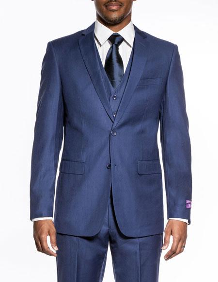Men's Indigo ~ Bright Blue 3 piece slim fit wedding prom vested suit