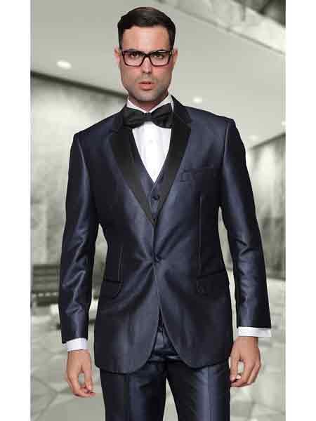 Men's Black Two Toned Vested 2 Buttons Suit With Black Lapel  Italian Tuxedo Looking - 100% Percent Wool Fabric Suit - Worsted Wool Business Suit main image 1