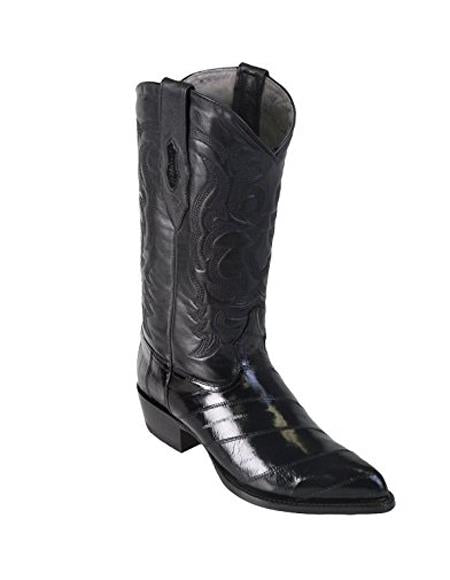Men's Black King Eel Skin J-Toe Los Altos Boots Dress Cowboy Boot Cheap Priced For Sale Online ~ botines para hombre With saddle Vamp- Botas De Anguila