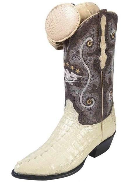 Men's Handcrafted El General Caiman Tail J Toe Off White Cream Leather Lining Boots