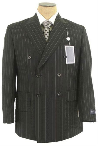 Jet Black & White Pinstripe Double Breasted Suits Comes in 3 Colors - mensusa