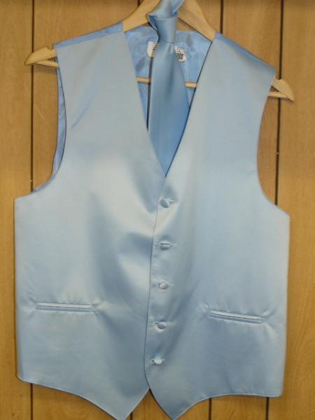 LIGHT BLUE GROOMSMEN DRESS TUXEDO WEDDING Vest ~ Waistcoat ~ Waist coat & TIE SET Buy 10 of same color Tie For $25 Each - Men's Neck Ties - Mens Dress Tie - Trendy Mens Ties mensusa