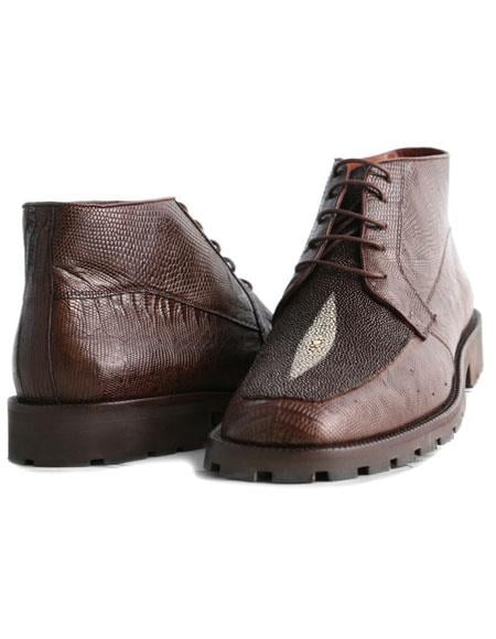 Los Altos Boots Men's Stylish Brown Genuine Lizard & Stingray mantarraya skin Hornback Classic Dress Ankle Botas de mantarraya - Mantarraya boots