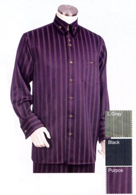 Men's Point Collar Pinstripe Long Sleeve Purple Zoot Set