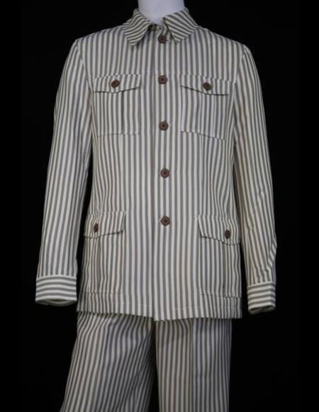 Men's White or Tan Victorian Stripes Walking Outfit