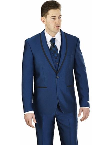 Men's Wedding - Prom 2026 Event Bruno Shawl Lapel 1 Button Blue Suit