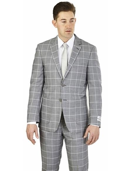 Men's Wedding - Prom 2026 Event Bruno Gray 2 Buttons Plaid Pattern Modern Fit Suits