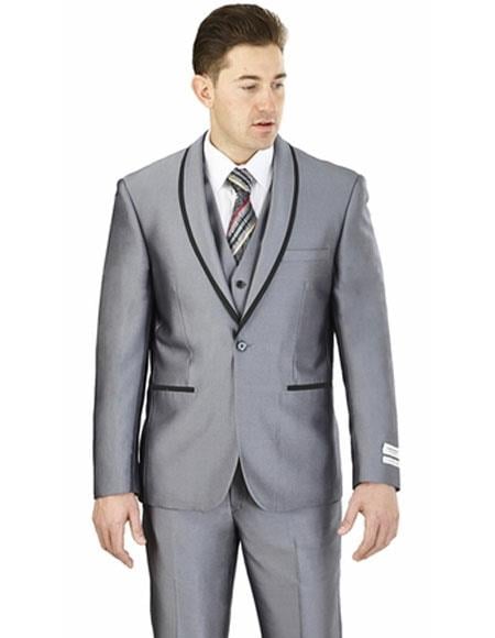 Men's Wedding - Prom 2026 Event Bruno 2 Buttons Slim Fit Gray Shawl Lapel Suit