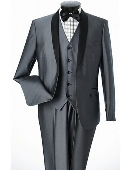 Men's Wedding - Prom 2026 Event Bruno Slim Fit Shiny Gray Shawl Lapel 1 Button Suit