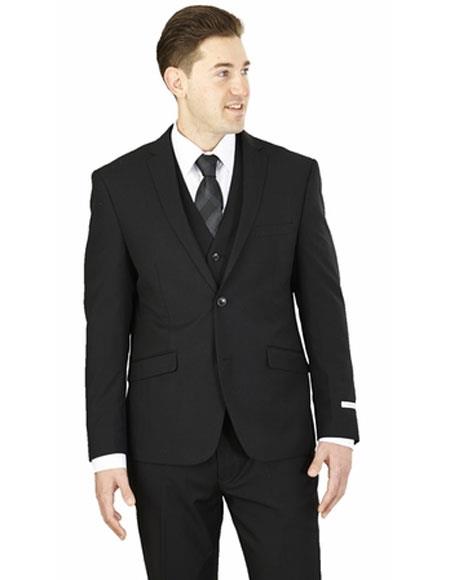 Men's Wedding - Prom 2026 Event Bruno Slim Fit 3 Piece Solid Black Double Vents Suit
