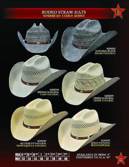 Tejana Cowboy Western Rodeo Straw Hat By Los Altos Black, Green, Brown, Beige and Mantequilla