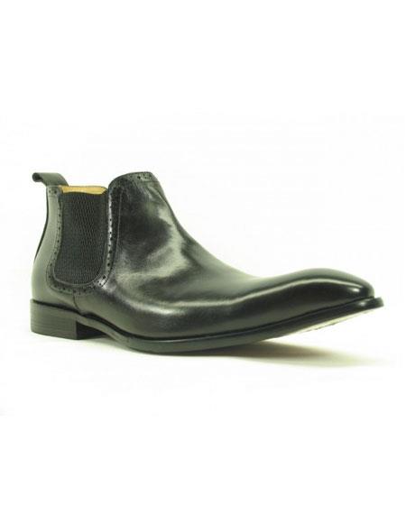 Men's Black Carrucci Burnished Calfskin Slip-On Low-Top Chelsea Cheap Priced Men's Dress Boot With jeans or Suit Best Fashion Dressy Leather Boot!