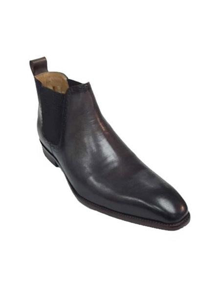 Men's Carrucci Burnished Calfskin Slip-On Low-Top Chelsea Black Cheap Priced Men's Dress Boot With jeans or Suit Best Fashion Dressy Leather Boot!