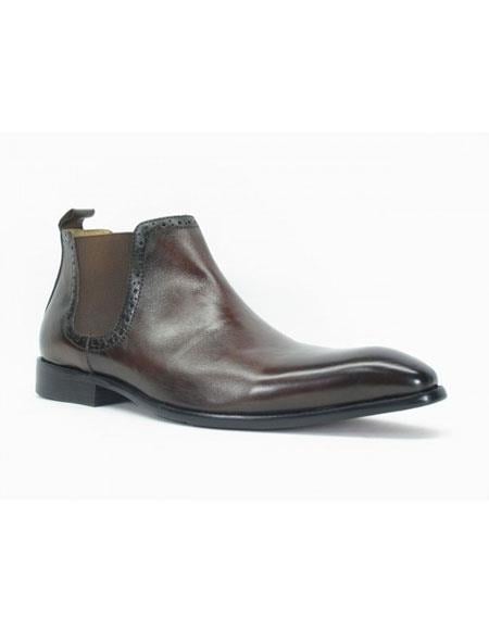 Men's Carrucci Burnished Calfskin Slip-On Low-Top Chelsea Cheap Priced Men's Dress Boot With jeans or Suit Best Fashion Dressy Leather Boot! Brown ~ Black