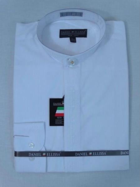 Men'S Collarless Embroidered Mandarin Banded Collar Preacher Round Style White Men'S Dress Shirt main image 1
