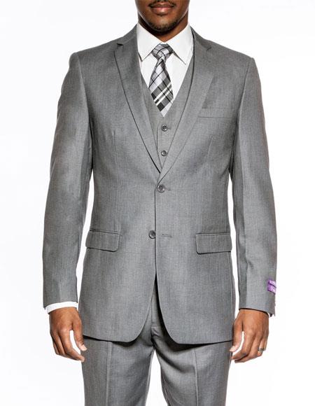 Men's Medium Grey 3 piece slim fit wedding prom 2026 vested suit