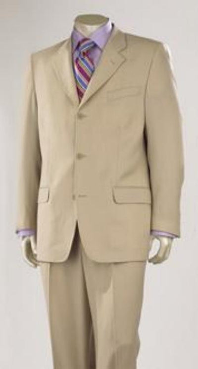 Medium Tan ~ Beige Super 140's Wool Three ~ 3 Buttons premier quality italian fabric Design - mensusa