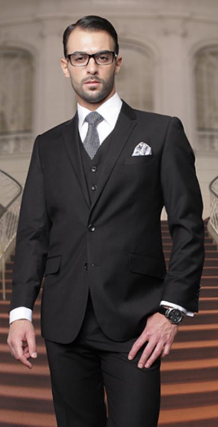 Side Vented Online special Discounted Sale Pleated Pants Vested Suits 3 Piece Regular Fit Black,Ash suits