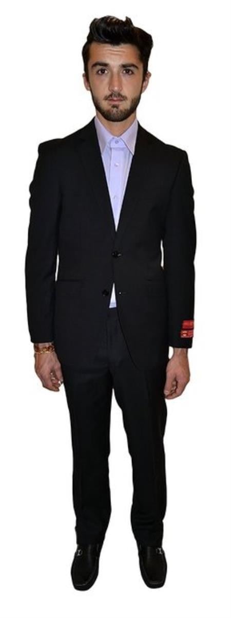 Authentic Tiglio Brand Tapered Leg Lower rise Pants & Get skinny Two Piece Slim Fit Suit Solid Black - High End Suits - High Quality Suits