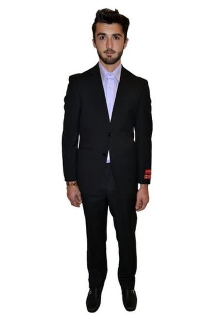 Authentic Tiglio Brand Tapered Leg Lower rise Pants & Get skinny Two Piece Suit Modern Fit Suits Solid Black - High End Suits - High Quality Suits