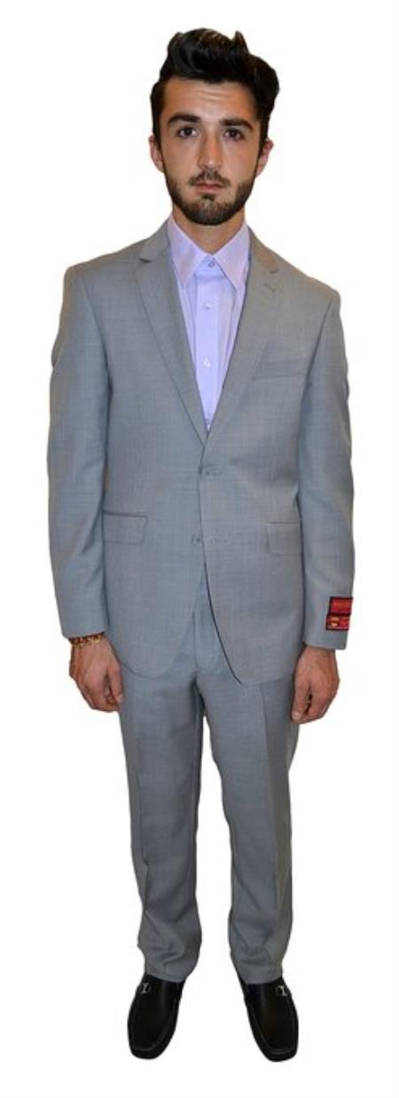 Authentic Tiglio Brand Tapered Leg Lower rise Pants & Get skinny Two Piece Suit Modern Fit Suits Solid Light Grey - High End Suits - High Quality Suits