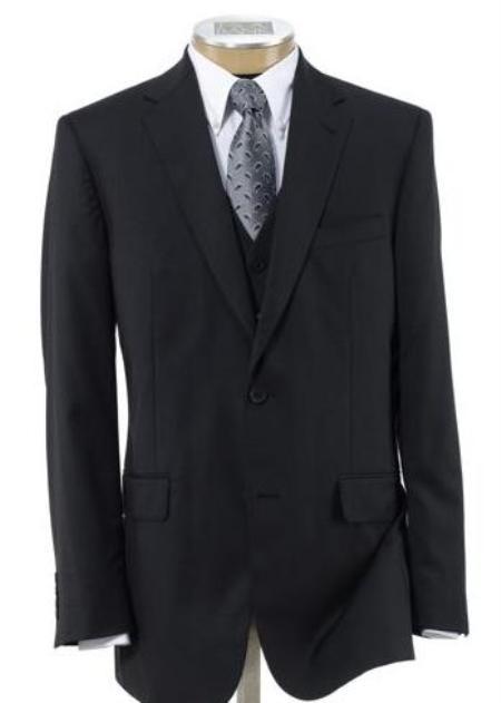 Men's 2 Black Wool three piece suit with Pleated Trousers mensusa