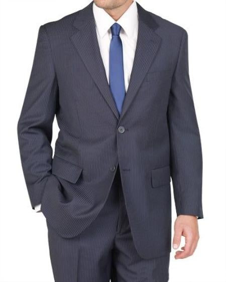 Men's Double Breasted Suits Dark Navy Blue Suit For Men with Smooth Stripe ~ Pinstripe Suit With Side Vent Jacket Pleated Pants main image 0