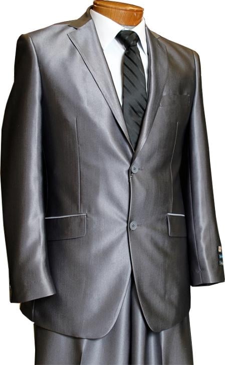 Men's Two Buttons Vested Shiny Flashy Metallic Light Grey Slim Fit Suits