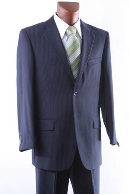 Men's 2 Button Dark Navy Pinstripe Dress Suit Single Pleat - Dark Blue Suit Color mensusa