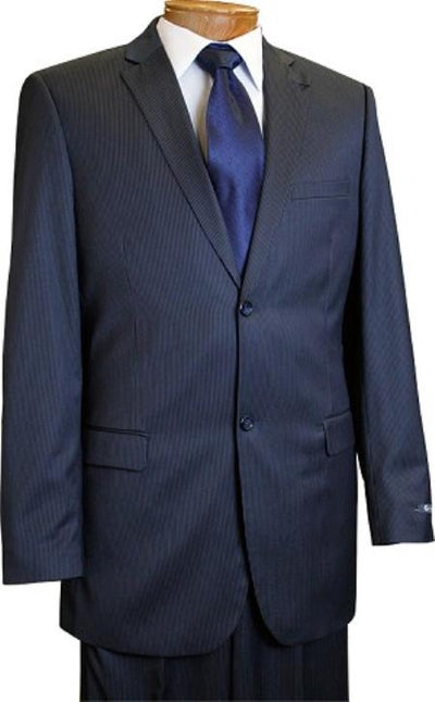 Men's 2 Button Slim Cut Dark Navy Pinstripe Conservative Pattern Suit Navy Mini Stripe Tapered Cut mensusa