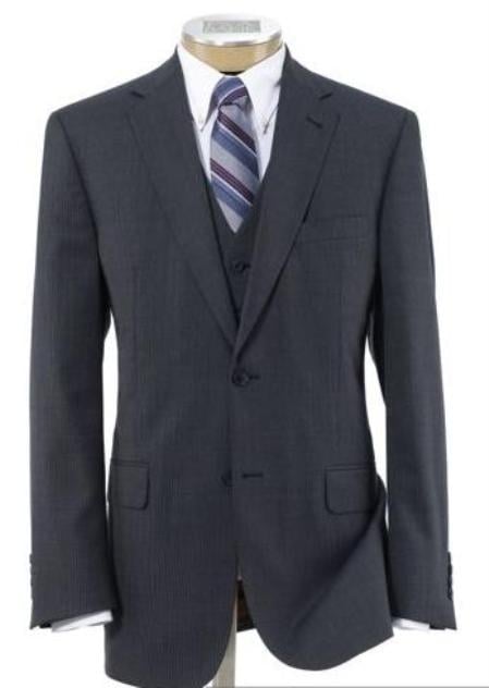 Men's 2 Button Vested Suit with Pleated Trousers Grey - Three Piece Su ...