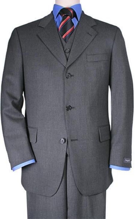 Men's 3 Buttons Vested 3 ~ Three Piece Suit Super 150's Poly~Rayon Solid Charcoal Gray Suits - Color: Dark Grey Suit mensusa