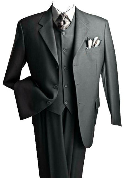 Men's 3 Piece Charcoal Gray three piece suit Vested Suit Pleated Pants - Color: Dark Grey Suit mensusa