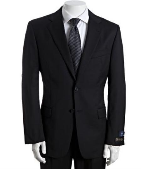 Men's Black 2 Button Wool Suit Single Pleat Pant