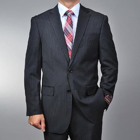 Men's Charcoal Pinstripe 2-button Slim-fit Cheap Priced Business Suits Clearance Sale