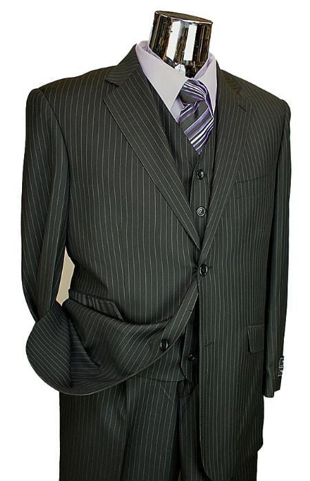 Black Stripe ~ Pinstripe Modern Fit 2 Button Without Pleat Flat Front Pants main image 0