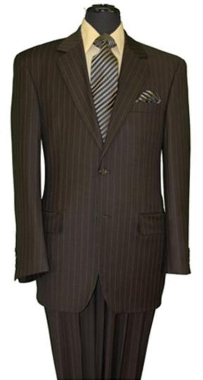 Men's Brown Stripe ~ Pinstripe 2 Button Cheap Priced Business Suits Clearance Sale mensusa