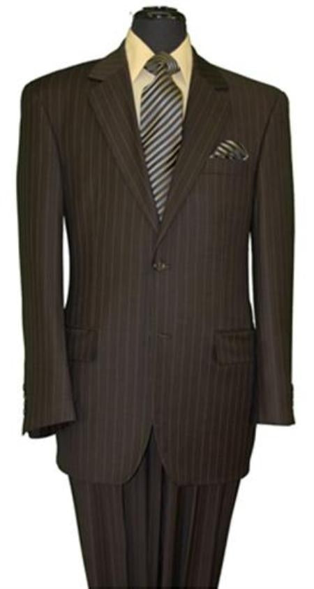 Men's Brown Stripe ~ Pinstripe 2 Button Cheap Priced Business Suits Clearance Sale mensusa