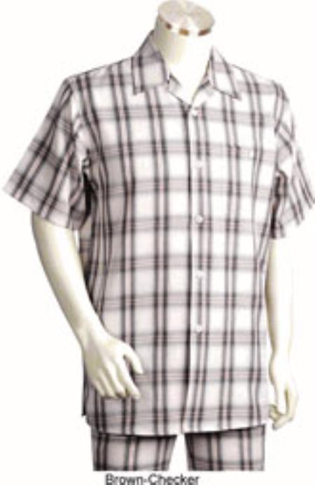 Men's Button Closure Short Sleeve straight cut Mens Walking Outfit Leisure Casual Suit mensusa