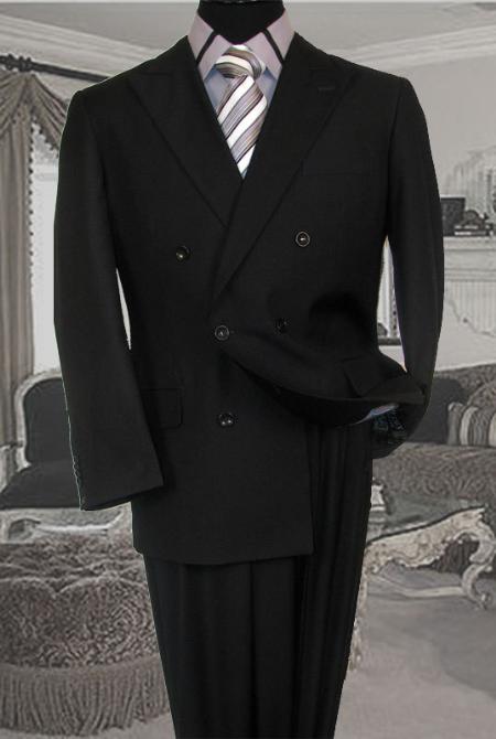 Men's Charcoal Classic Double Breasted Suit Solid Color Suit With Side Vent Jacket Pleated Pants mensusa