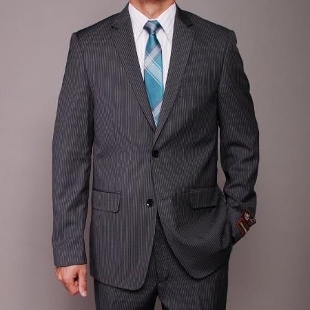 Men'S Gray Micro-Stripe ~ Pinstripe 2-Button Discounted Cheap Priced Business Suits Clearance Sale For Men 2 Piece Suits - Two Piece Business Suits Suit main image 1