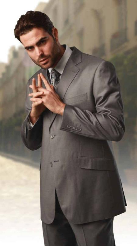 Men's Classic 3 Piece Super 150s Pleated Pants Italian Fabric 2 Button Suit Charcoal - Three Piece Suit
