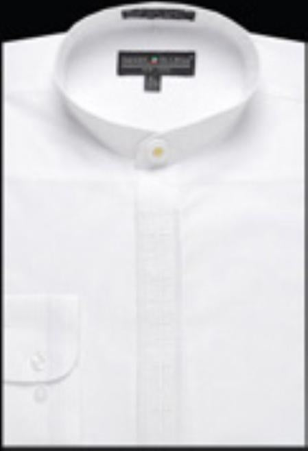 Men's Mandarin Banded Collar Pastor Preacher Minister Short Sleeves Preacher Round Style White collarless Shirt main image 0