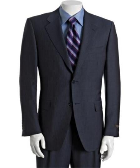 Men's Dark Navy Blue Suit For Men Stripe ~ Pinstripe Double Breasted Suit - Dark Blue Suit main image 1