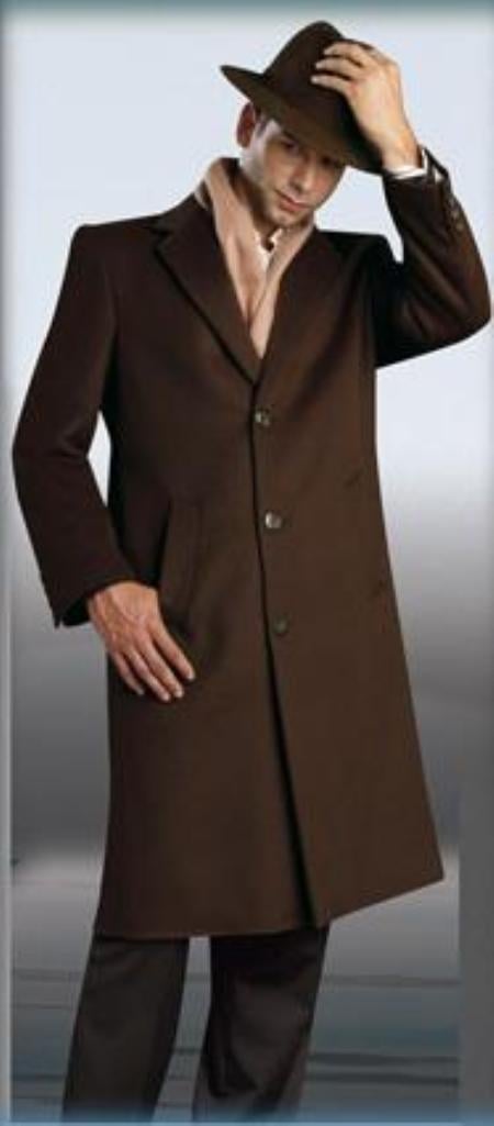 Men's Dress Coat Chocolate Brown Long Men's Dress Topcoat