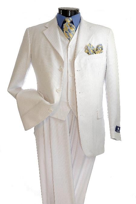 Men's Elegant White Shadow tone on tone Pinstripe Available in 2 button Vested Suit mensusa