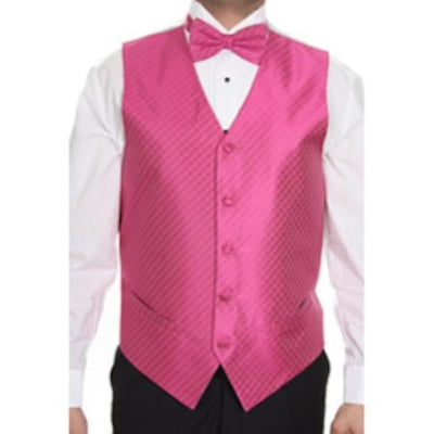 Men's Fuchsia ~ fuschia ~ hot Pink Tuxedo Patterned 4-piece Dress Tuxedo Wedding Vest ~ Waistcoat ~ Waist coat Set Buy 10 of same color Tie For $25 Each - Men's Neck Ties - Mens Dress Tie - Trendy Mens Ties mensusa