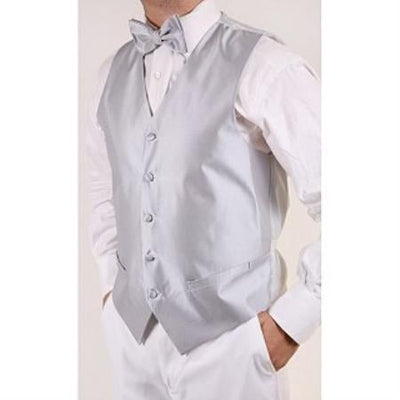 Men's Grey 4-piece Dress Tuxedo Wedding Vest ~ Waistcoat ~ Waist coat Set Buy 10 of same color Tie For $25 Each - Men's Neck Ties - Mens Dress Tie - Trendy Mens Ties mensusa