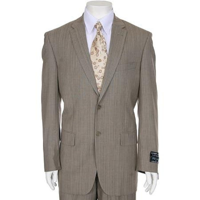 Men's Light Beige ~ Tan ~ Taupe Stripe ~ Pinstripe 2-Button Cheap Priced Business Suits Clearance Sale mensusa