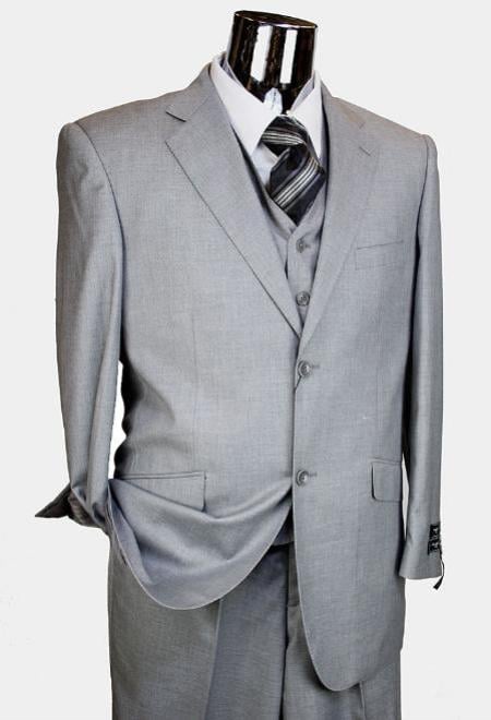 Men's Light Grey 3 Piece 2 Button single pleated pants three piece suit mensusa